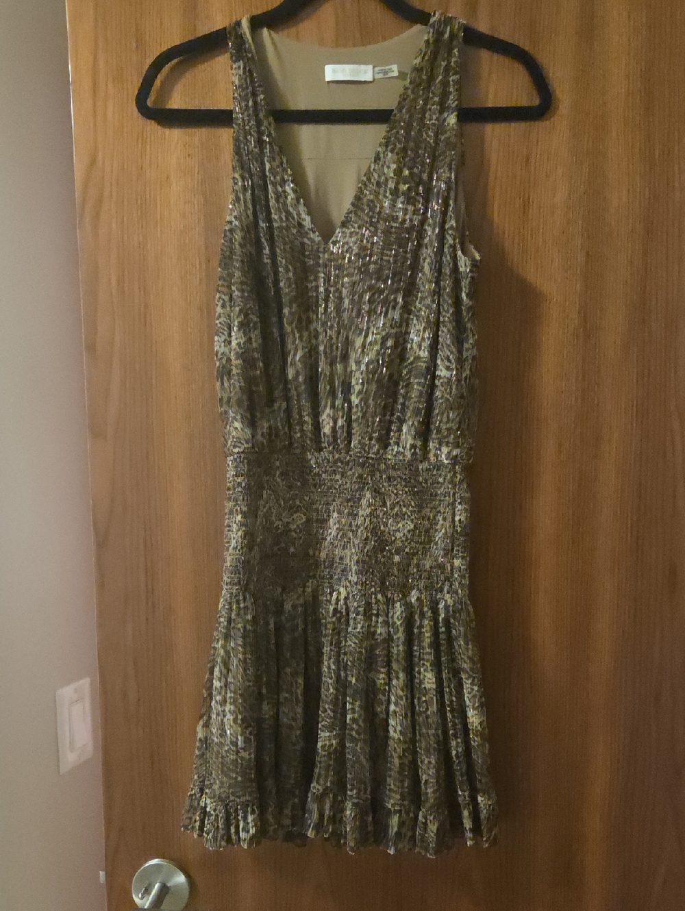 Ramy Brook Sleeveless V-Neck Brown/ Gold Patterned Women's Dress